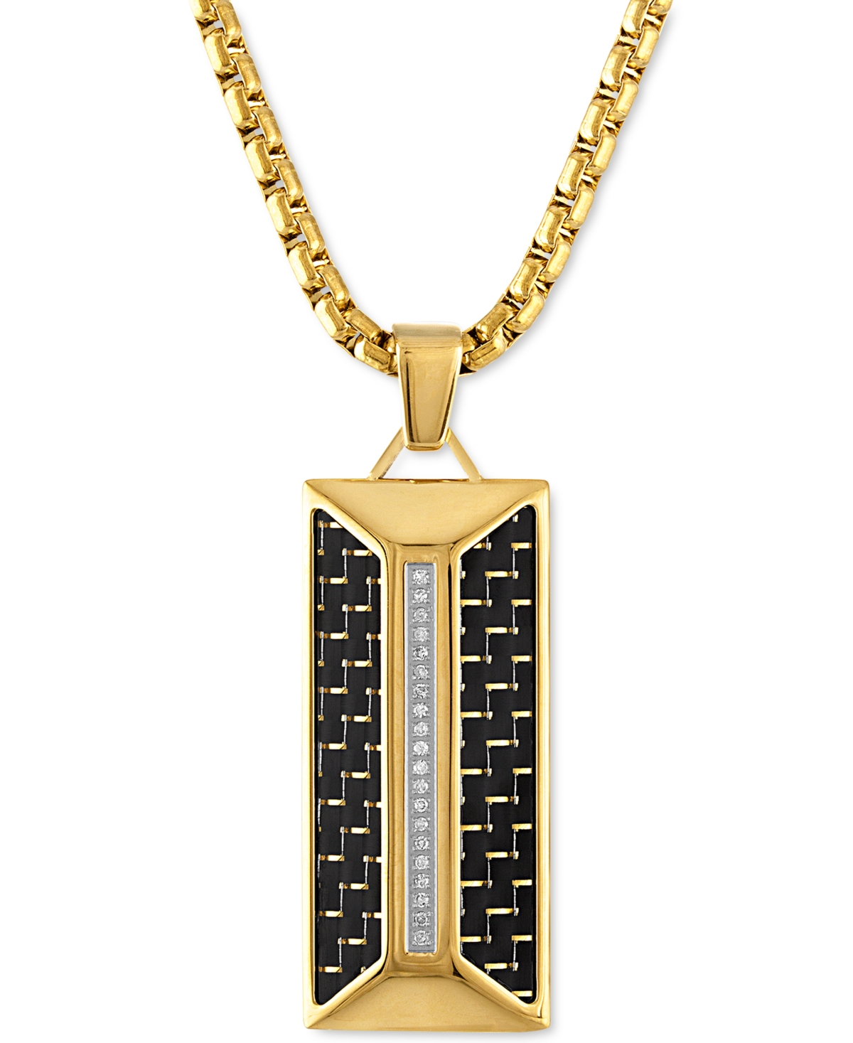 Diamond Dog Tag 22" Pendant Necklace (1/10 ct. t.w.) in Black Carbon Fiber & Gold-Tone Ion-Plated Stainless Steel, Created for M