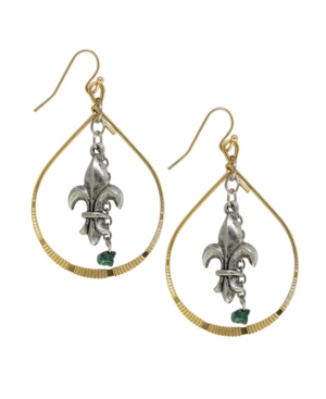 image of T.r.u. by 1928 Gold Tone Pewter Genuine Malachite Fleur De Lis Earrings