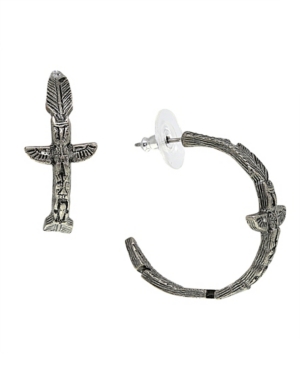 image of T.r.u. by 1928 Pewter Tone 3/4 Feather Totem Pole Hoop Earring