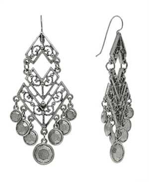 image of T.r.u. by 1928 Pewter Tone Large Chevron Chandelier Earring