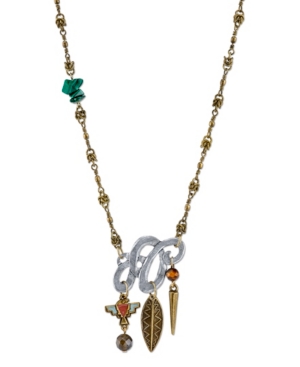 image of T.r.u. by 1928 Mixed Metal Necklace with Semi-Precious Malachite Labradorite and Tigers Eye