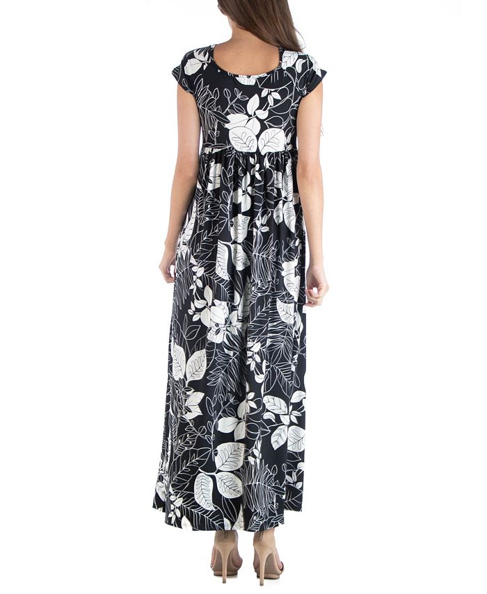 24seven Comfort Apparel Empire Waist Scoop Neck Floral Print Maxi Dress ...