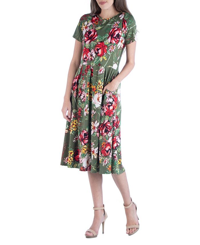 24seven Comfort Apparel Floral Print Short Sleeve Midi Dress & Reviews ...