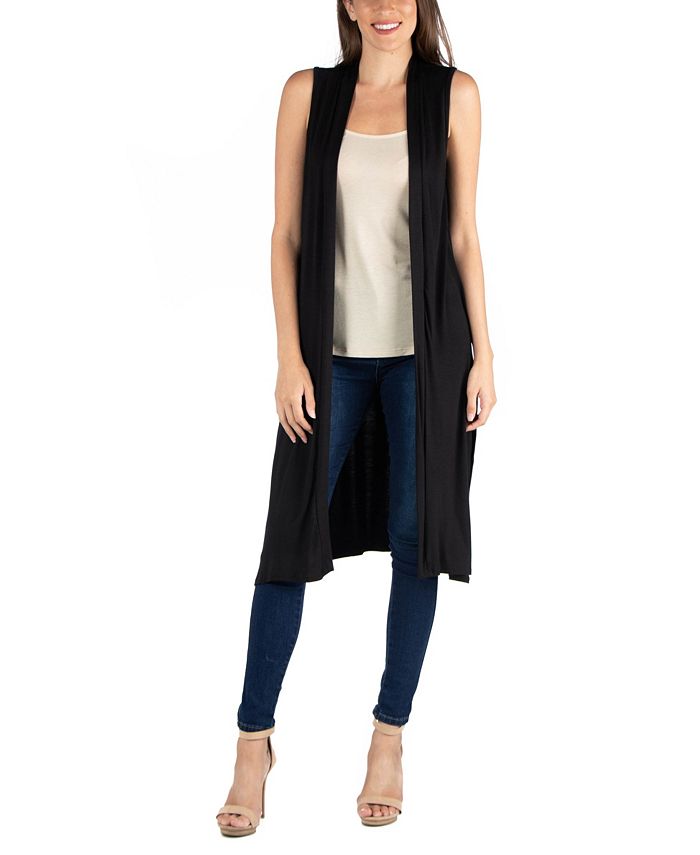 24seven Comfort Apparel Sleeveless Long Cardigan Vest with Side