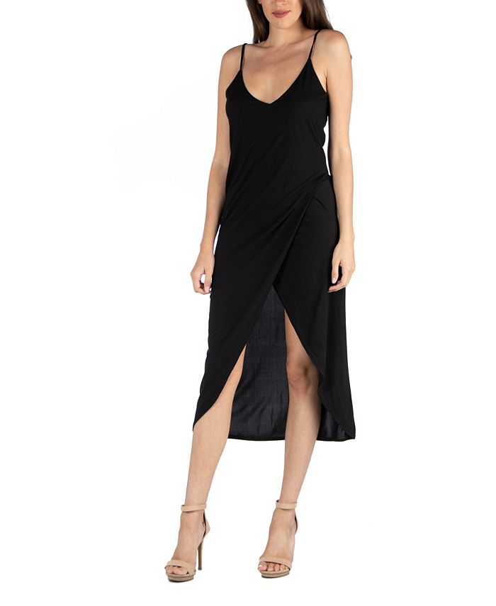 24seven Comfort Apparel Cami Top Strapped Midi Wrap Dress - Macy's