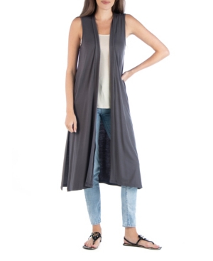 24seven Comfort Apparel Sleeveless Long Cardigan Vest with Side Slit
