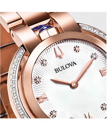 Bulova - Women's Rubaiyat Diamond (1/4 ct. t.w.) Rose Gold-Tone Stainless Steel Bracelet Watch 35mm
