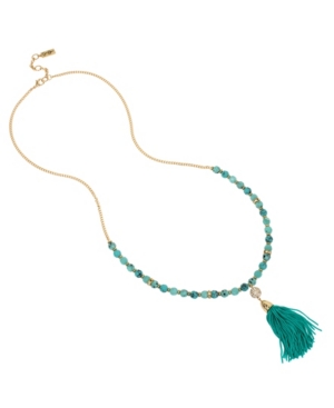 image of Jessica Simpson Tassel Pendant Turquoise Long Necklace, 31