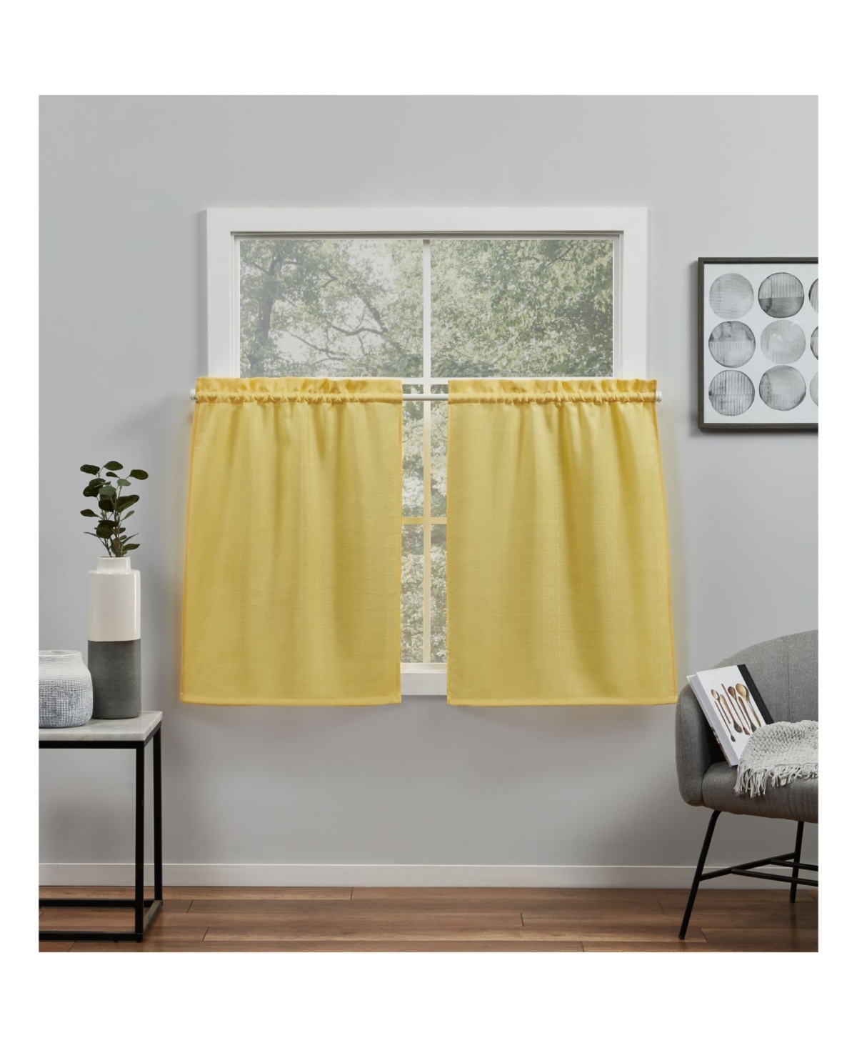 Curtains Loha Light Filtering Rod Pocket Tier Curtain Panel Pair, 26" x 36", Set of 2 - Yellow