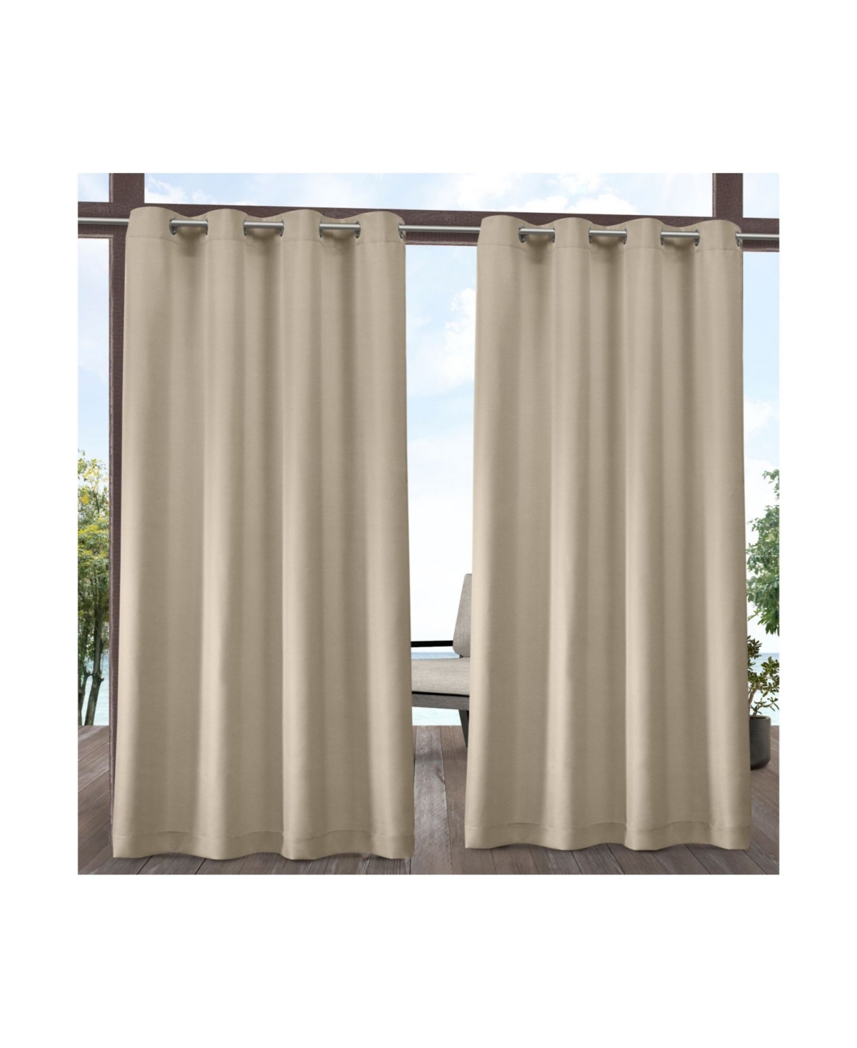 Curtains Indoor - Outdoor Solid Cabana Grommet Top Curtain Panel Pair, 54" x 108" - Beige