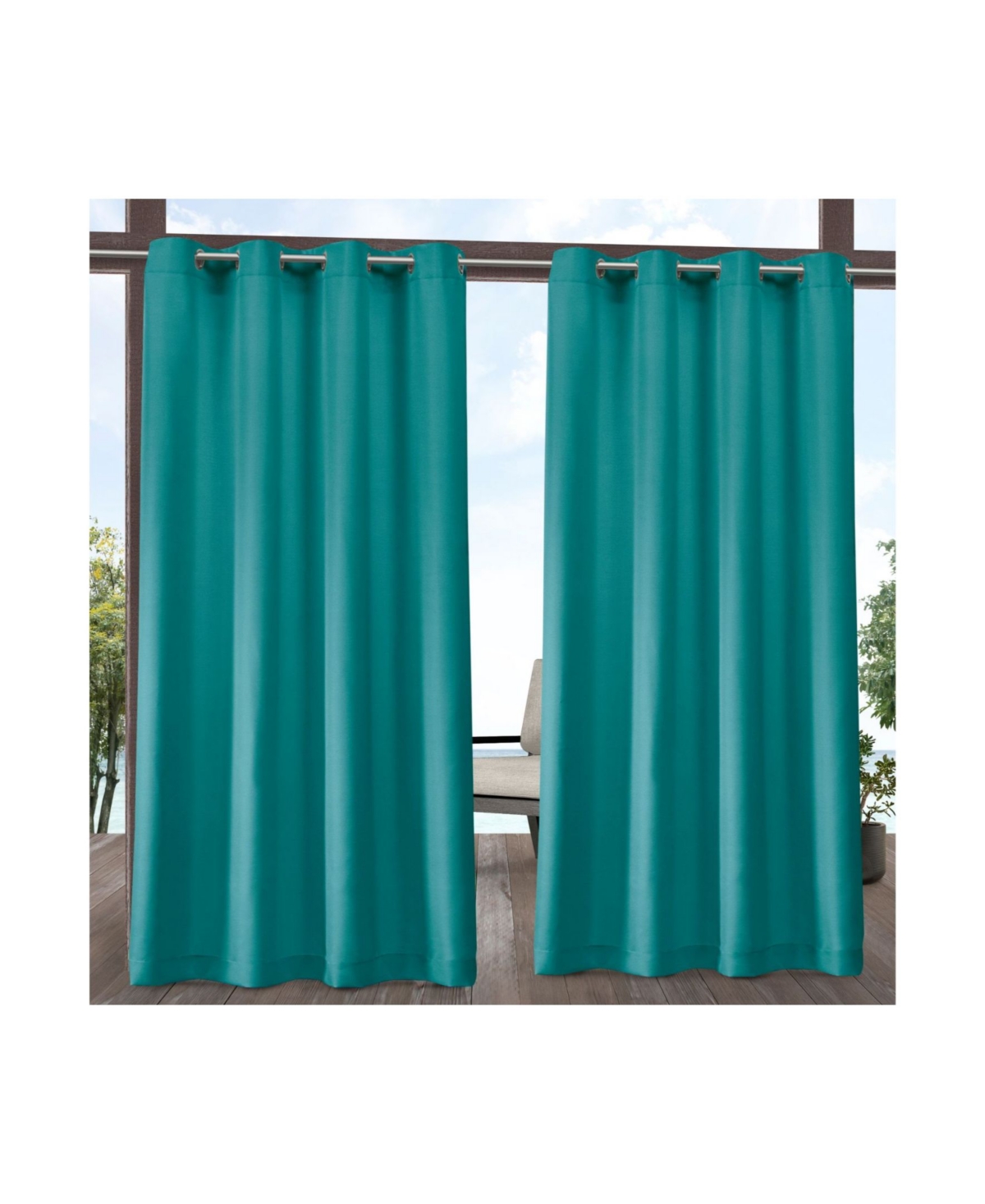 Curtains Indoor - Outdoor Solid Cabana Grommet Top Curtain Panel Pair, 54" x 108" - Green