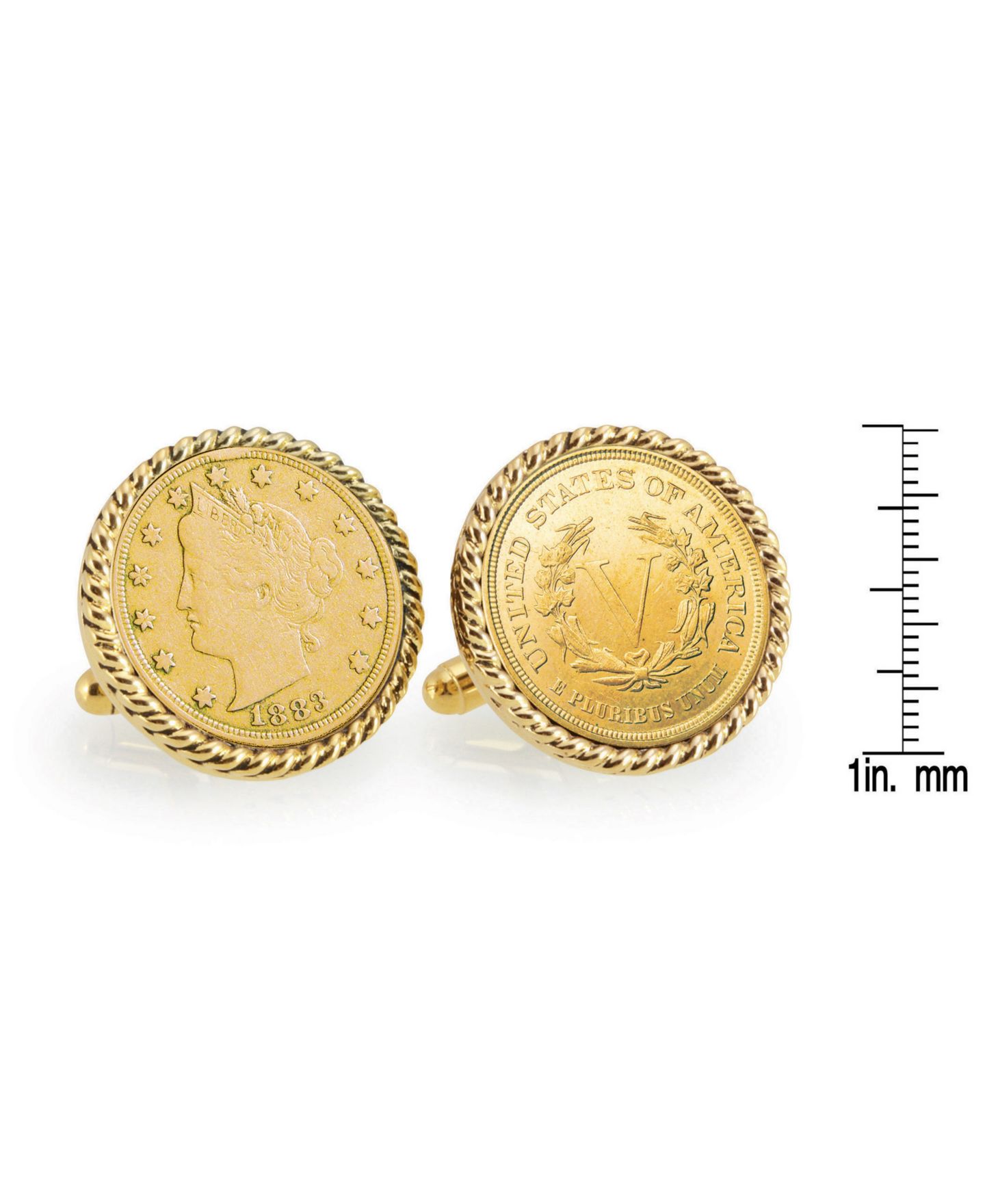 Мужские запонки American Coin Treasures Gold-Layered 1883 First-Year-Of-Issue Liberty Nickel Rope Bezel Coin Cuff Links — фото 2
