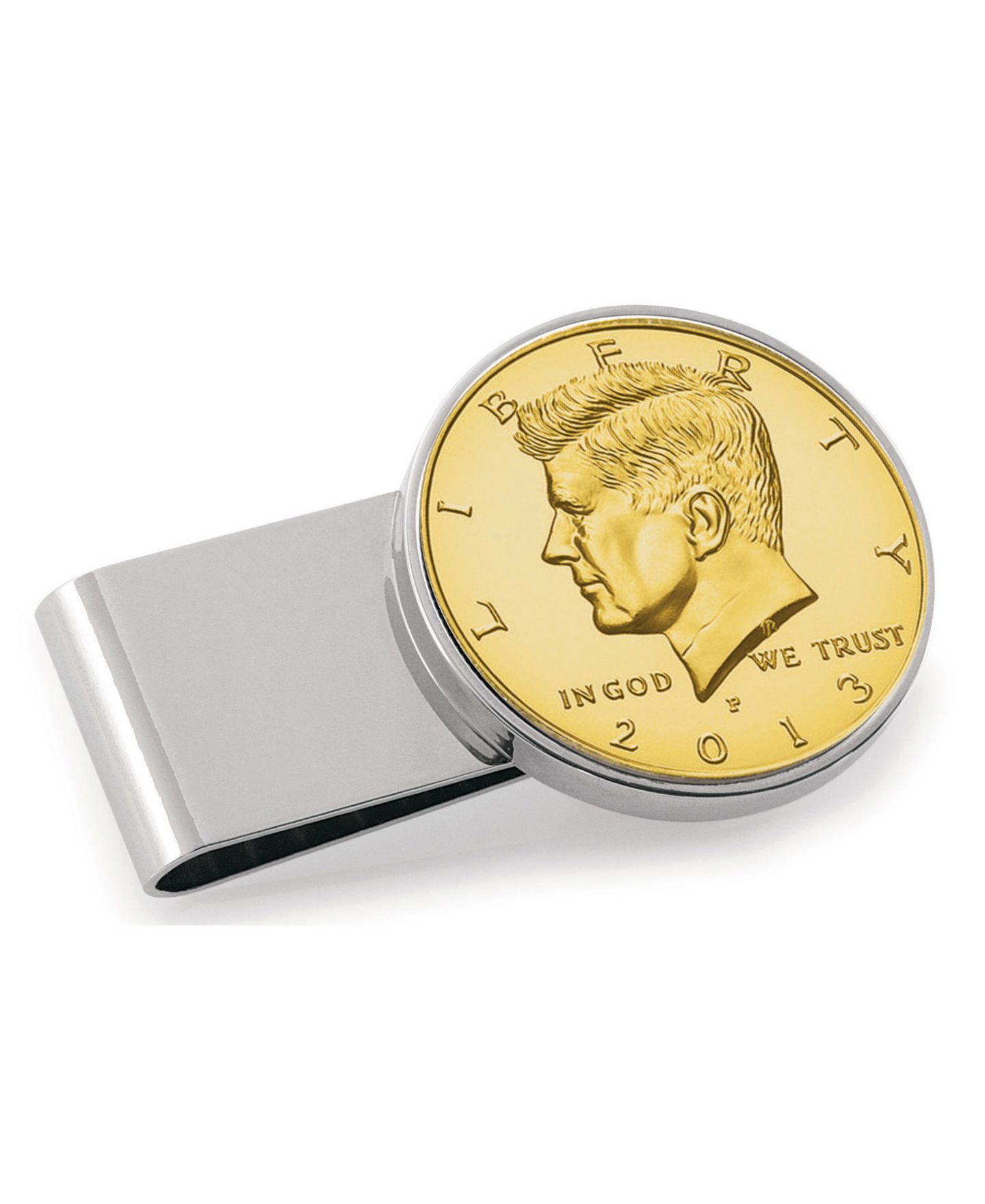 Мужской позолоченный зажим для денег American Coin Treasures с монетой JFK, сталь — фото 1
