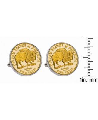 Gold-Layered Westward Journey 2005 Bison Jefferson Nickel Bezel Coin Cuff Links
