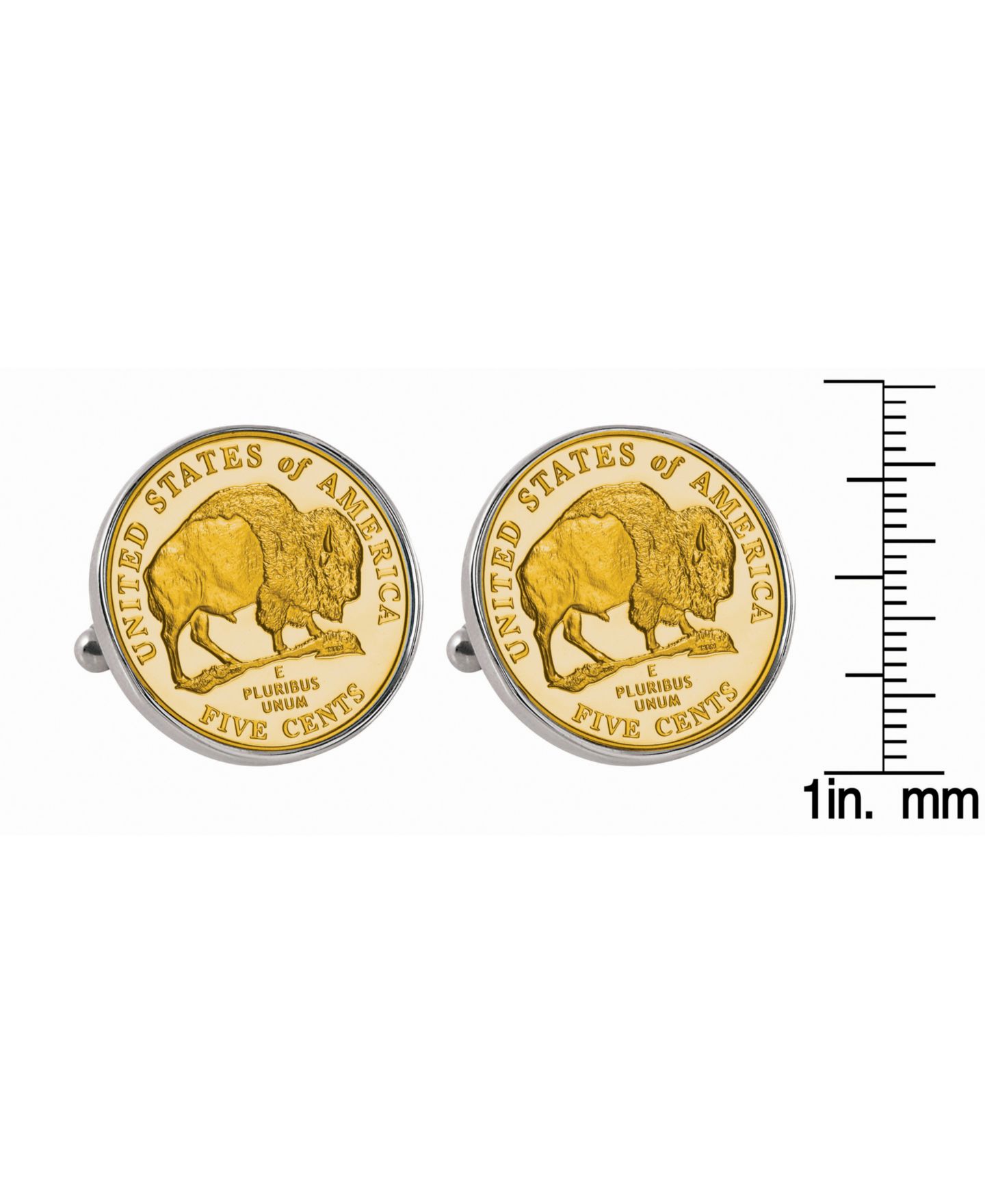 Мужские запонки American Coin Treasures Gold-Layered Westward Journey 2005 Bison Jefferson Nickel Bezel Coin Cuff Links — фото 2