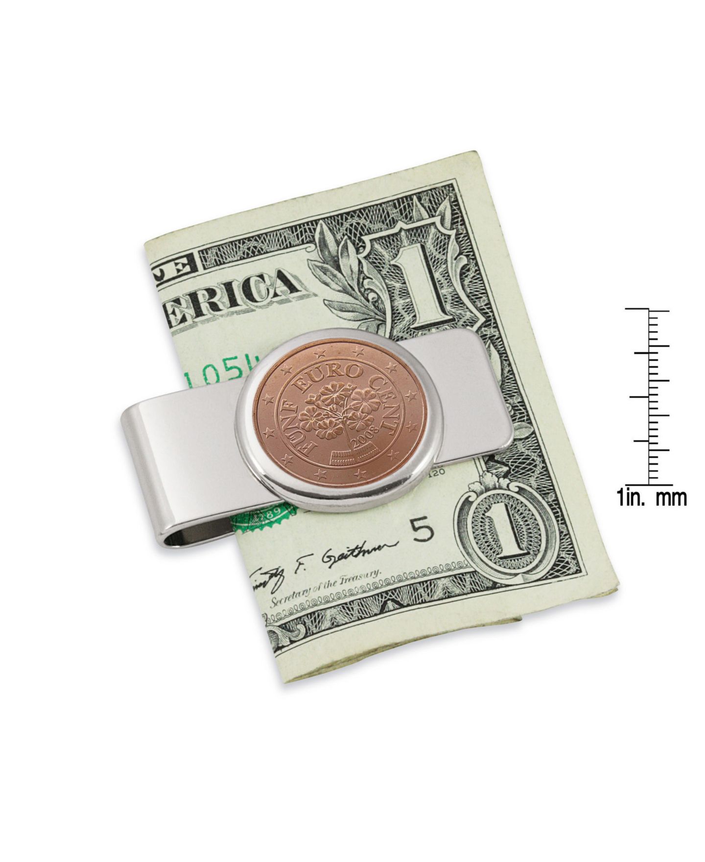 Зажим для денег American Coin Treasures с австрийской монетой 5 евроцентов Primrose — фото 2