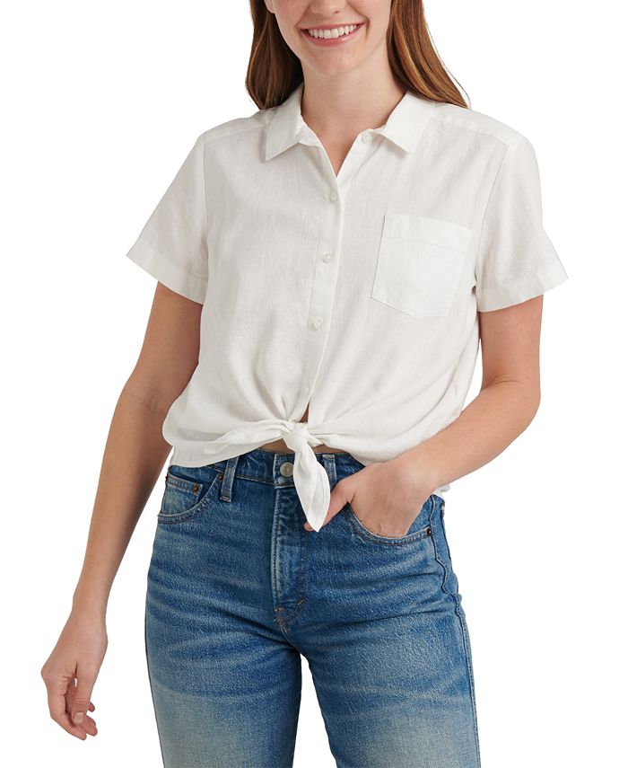 Lucky Brand Tie-Front Collared Shirt & Reviews - Tops - Women - Macy's