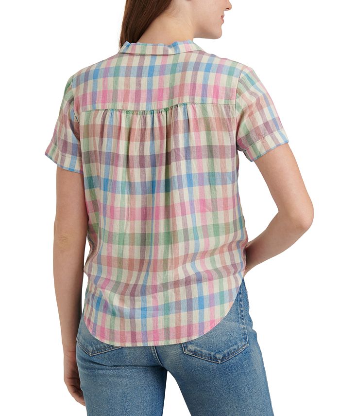 Lucky Brand Plaid Tie-Front Collared Shirt & Reviews - Tops - Women - Macy's