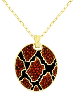 image of Essentials Crystal Animal Print Disc Pendant Necklace in Gold-Plate, 16