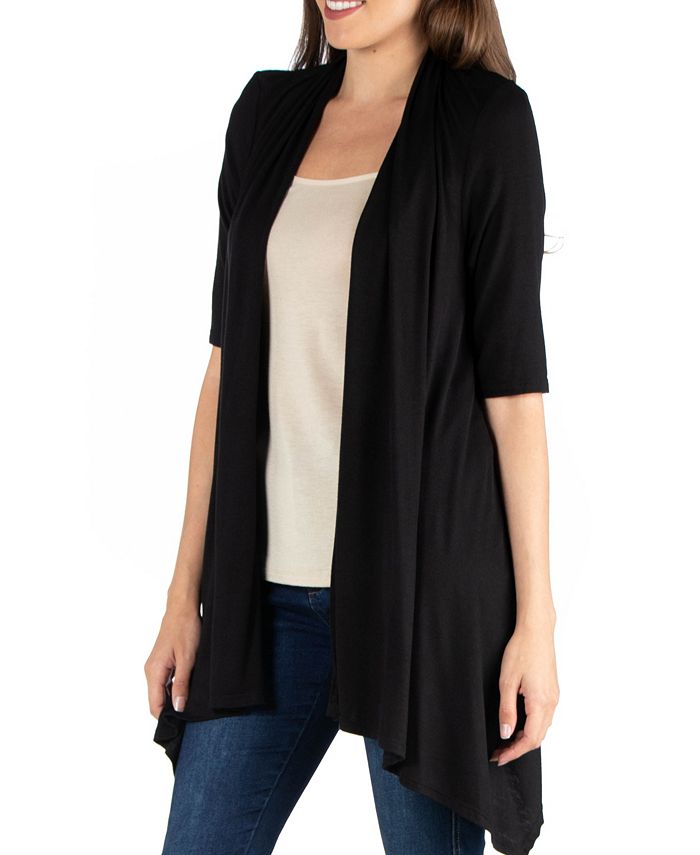 24seven Comfort Apparel Loose Fit Open Front Cardigan with Half Sleeve ...