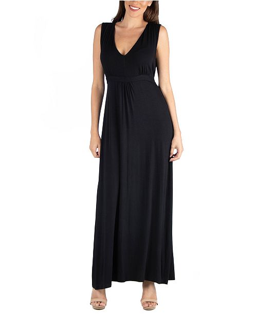 24seven Comfort Apparel V Neck Sleeveless Maxi Dress With Belt
