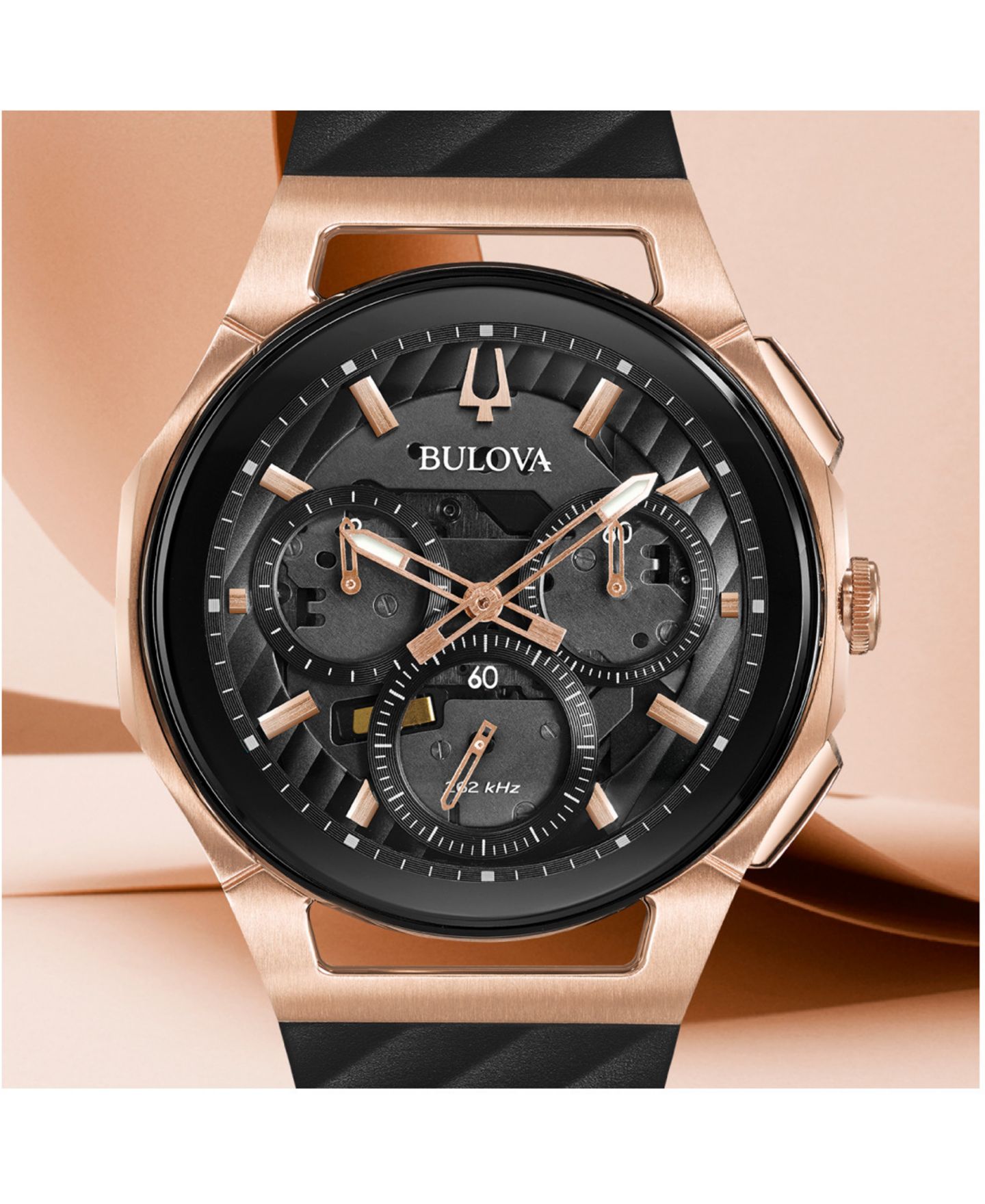Мужские часы Bulova Chronograph Curv Black Rubber Strap Watch 44mm — фото 5
