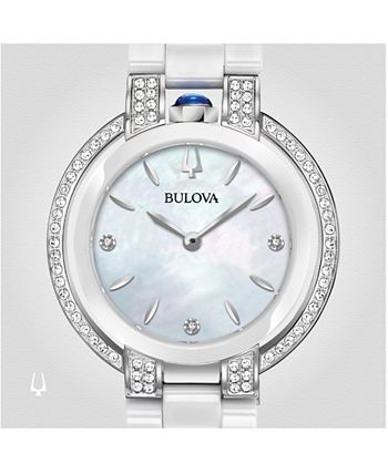 Bulova - Women's Rubiyat Diamond (1/3 ct. t.w.) Stainless Steel & White Ceramic Bracelet Watch 35mm