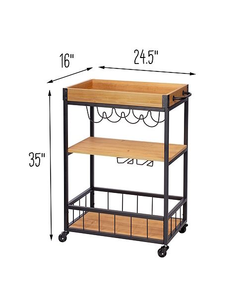 Honey Can Do Industrial Rolling Bar Cart With Removable Serving