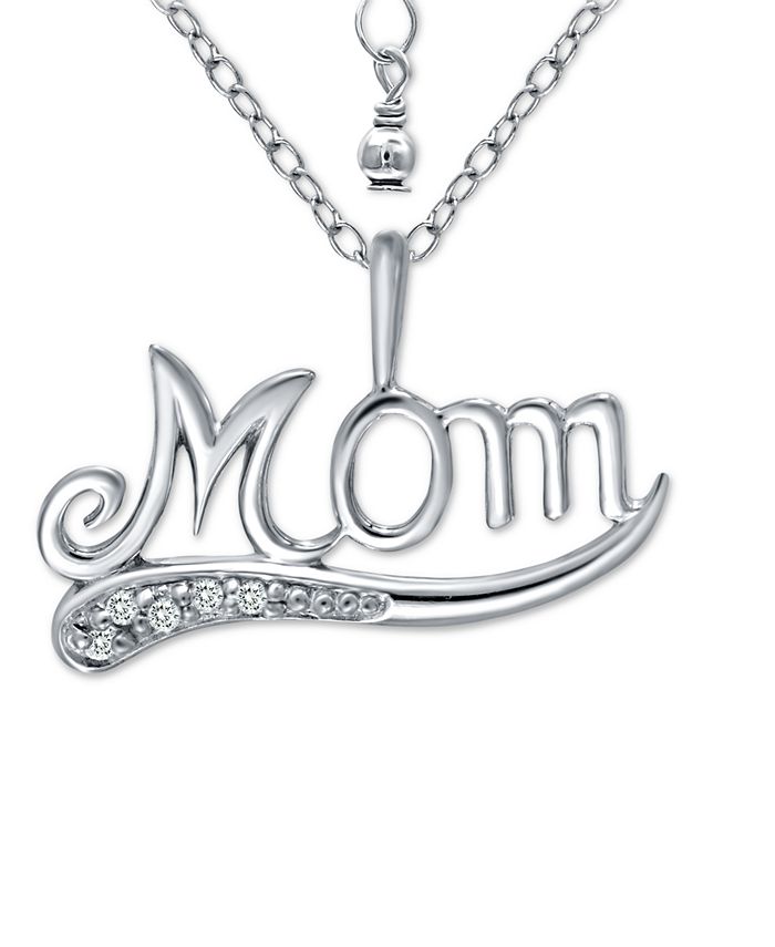 Giani Bernini - Cubic Zirconia Accent "Mom" Pendant Necklace in  Sterling Silver, 16" + 2" extender
