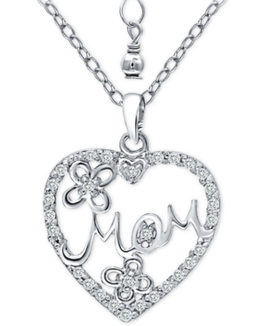 Giani Bernini Cubic Zirconia "mom" Heart Pendant Necklace In Sterling Silver, 16" + 2" Extender, Created For Macy'
