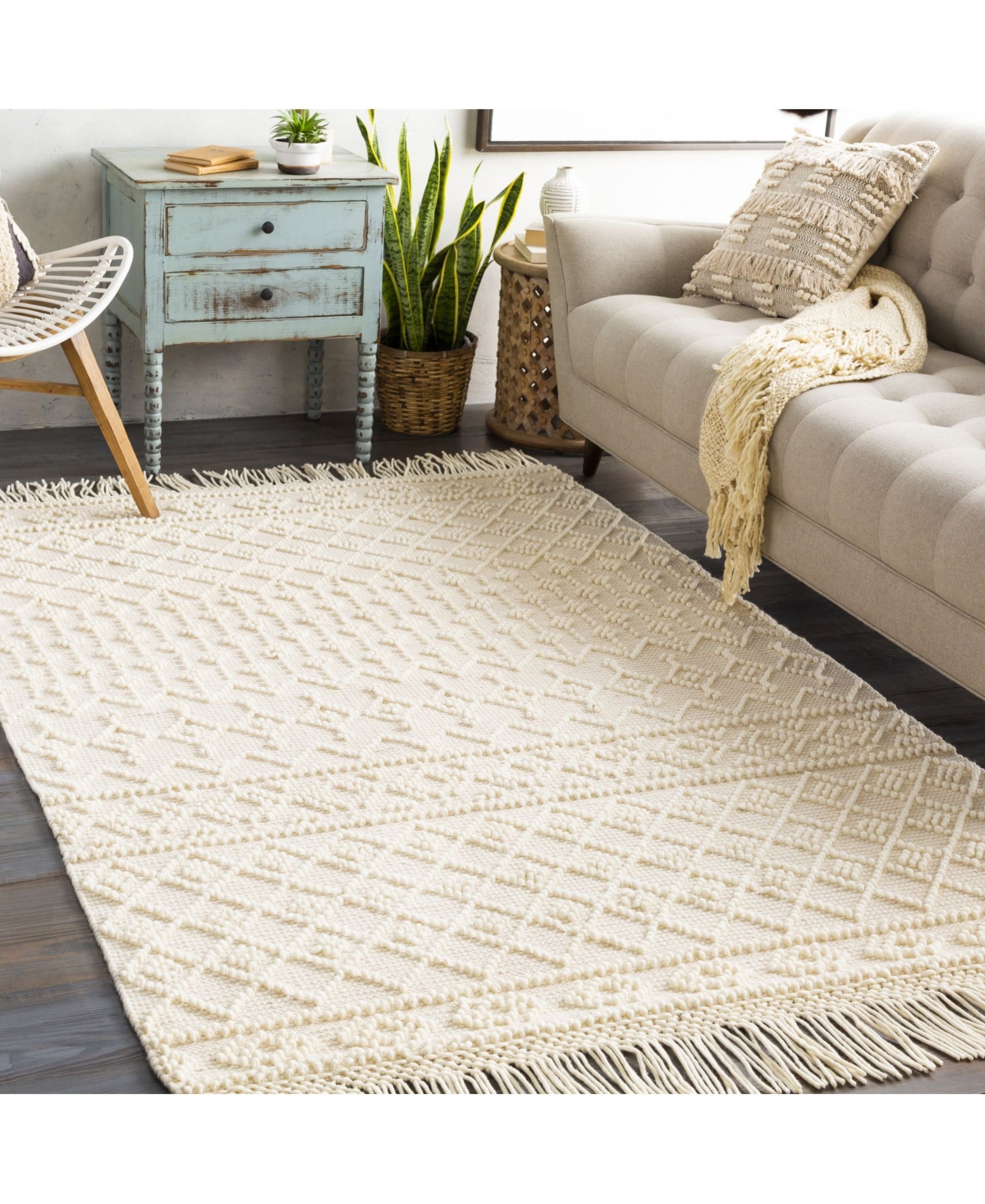 Livabliss Farmhouse Tassels Fts-2305Area Rug - White