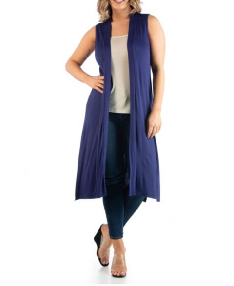 Женский кардиган 24seven Comfort Apparel Plus Size Asymmetric Open Front Cardigan, цвет: Тёмно-синий