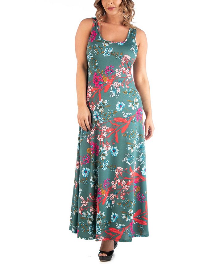 24seven Comfort Apparel Women's Plus Size Sleeveless Floral Maxi Dress ...