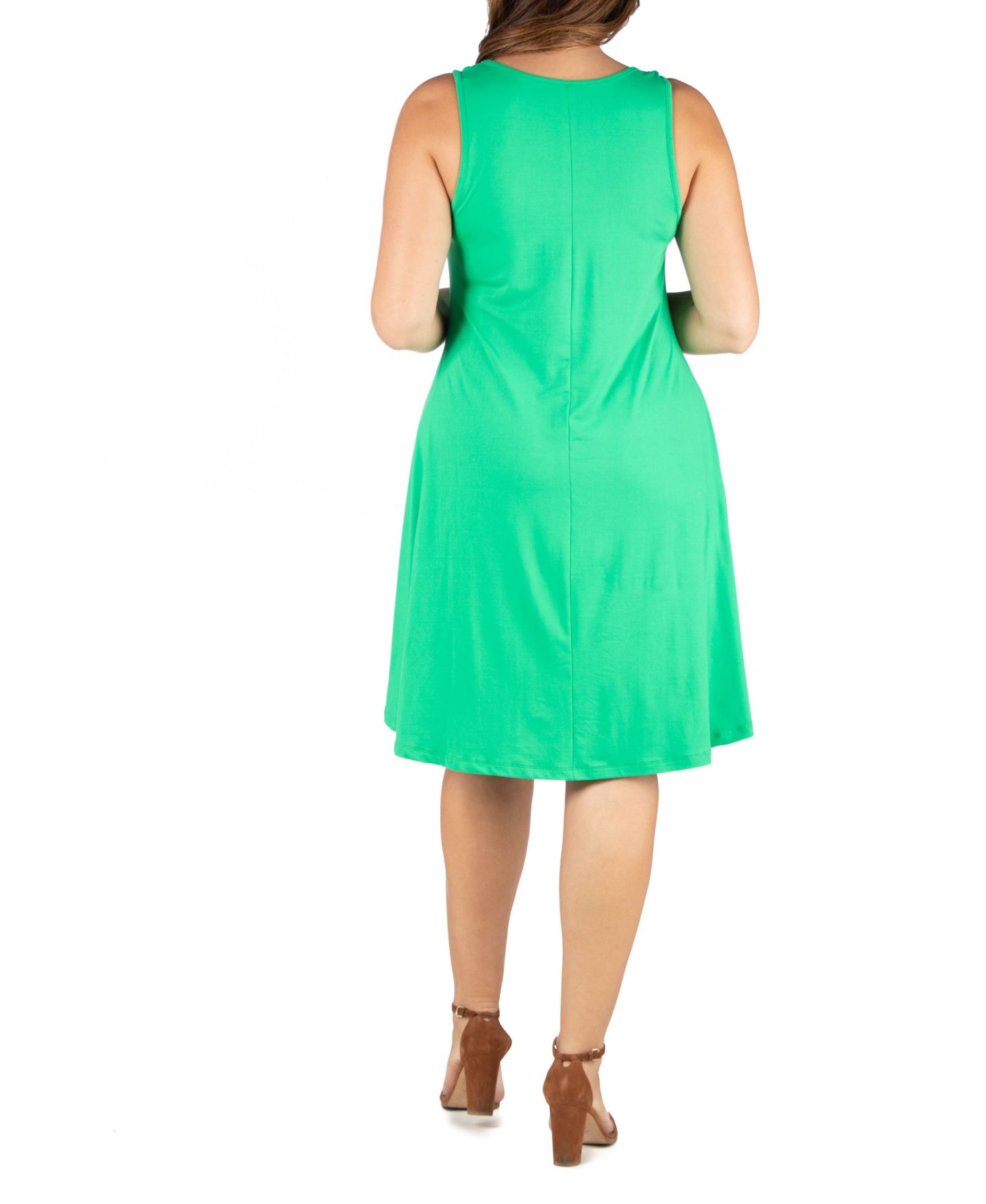Женское платье 24seven Comfort Apparel Plus Size Fit and Flare Knee Length Tank Dress, цвет: Зелёный — фото 2