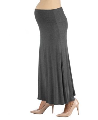 Womens Elastic Waist Solid Color Maternity Maxi Skirt