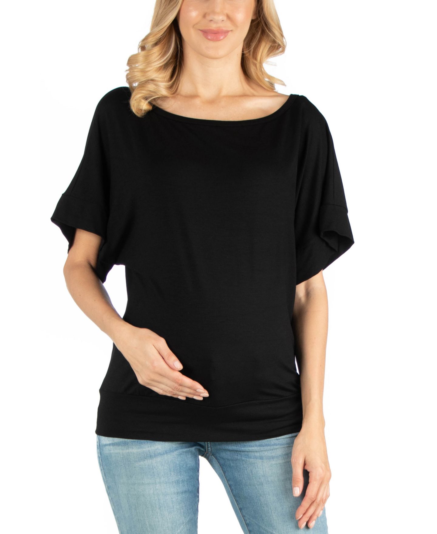 Блуза для беременных 24seven Comfort Apparel свободного кроя с широкими рукавами долман, цвет: Чёрный — фото 1