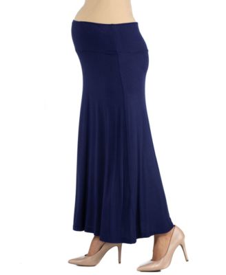 Womens Elastic Waist Solid Color Maternity Maxi Skirt