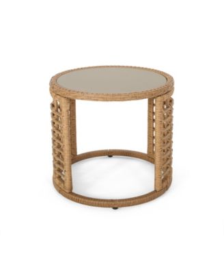 Tatiana Outdoor Modern Boho Side Table with Glass Top