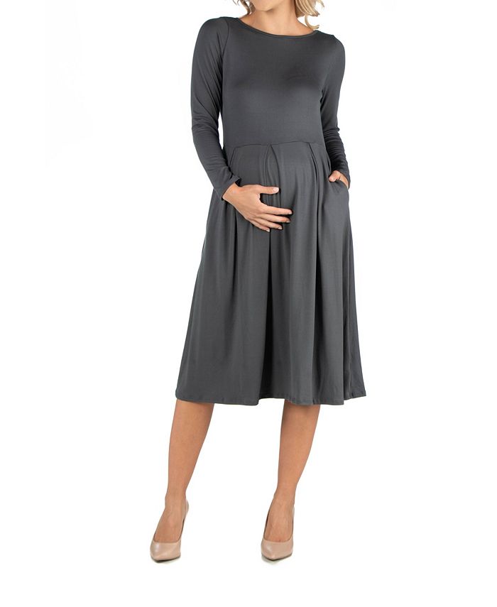24seven Comfort Apparel Midi Length Fit and Flare Pocket Maternity Dress -  Macy's