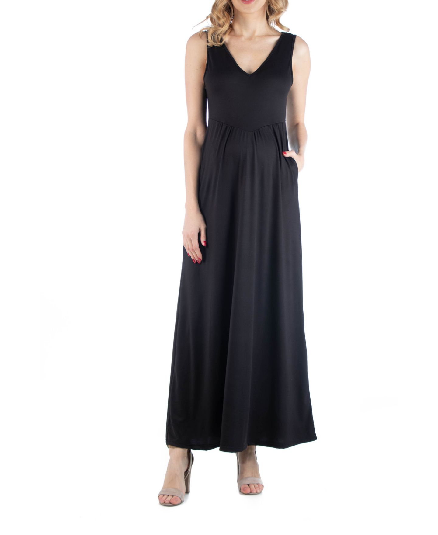 Женское платье 24seven Comfort Apparel Maxi Maternity Sleeveless Dress with Pockets, цвет: Чёрный — фото 1