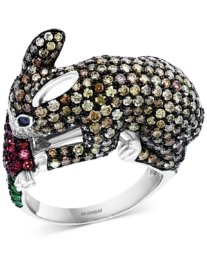 image of Effy Multi-Gemstone (5/8 ct. t.w.) & Diamond (3-5/8 ct. t.w.) Bunny Ring in 14k White Gold