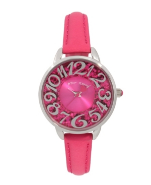 image of Betsey Johnson Women-s Glitter Dial Pink Polyurethane Strap Bracelet Watch 34mm