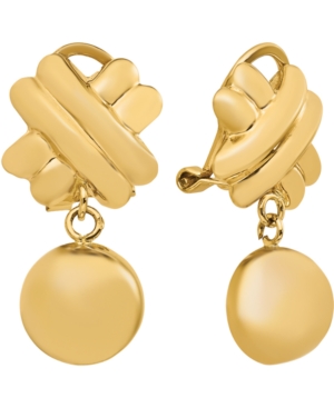 image of Crisscross Disc Drop Clip-On Earrings in 14K Yellow Gold