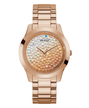 image of Guess Unisex Rose Gold-Tone Ombre Crystal Bracelet Watch 42mm