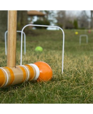 Hey Play Croquet Set - Wooden Outdoor Deluxe Sports Set With Carrying Case - Fun Vintage Backyard Lawn Recreation Game For Kids Or Adults, 6 Players