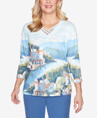 Alfred Dunner - Petite Palo Alto Printed 3/4-Sleeve Top