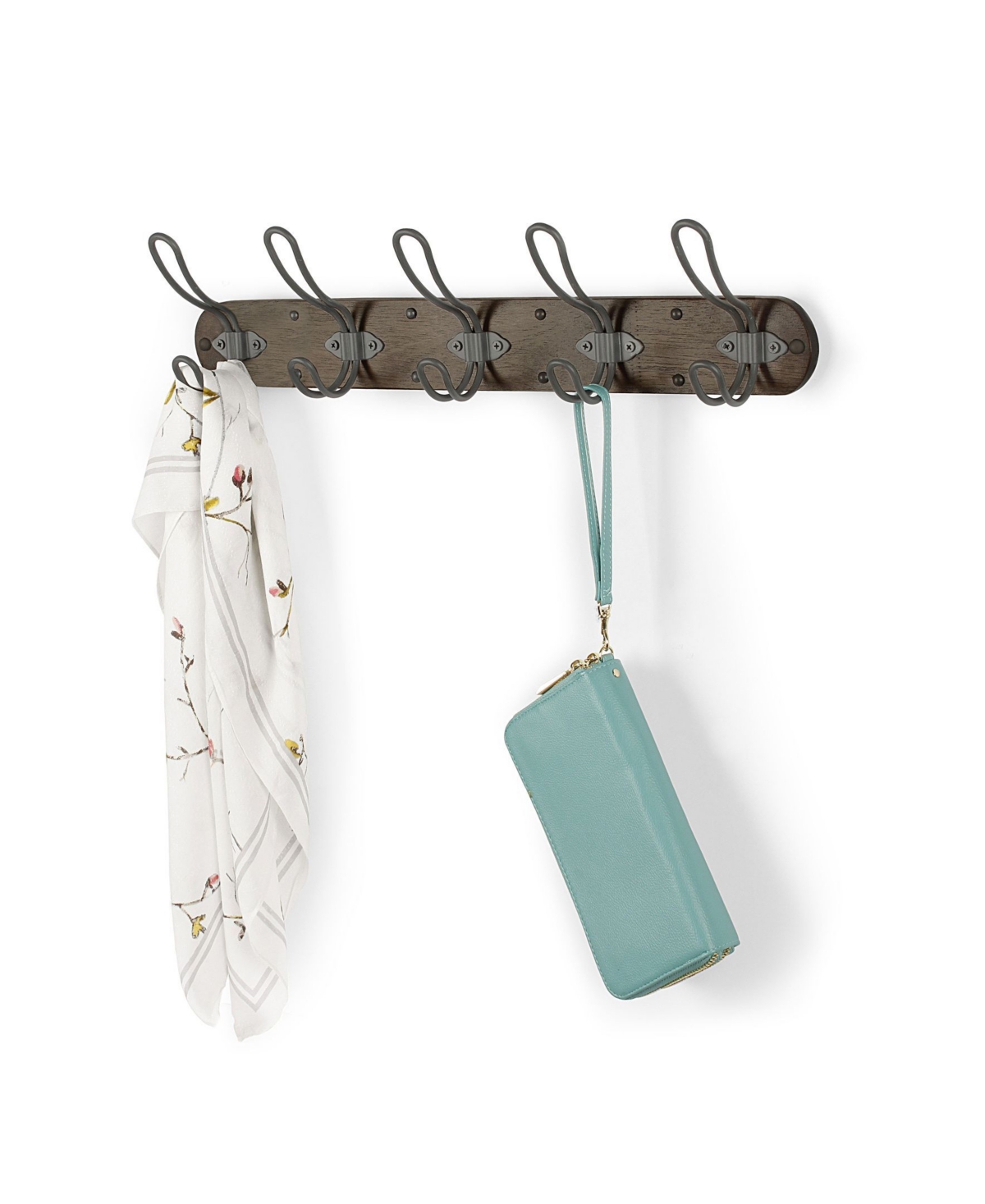 Millbrook Wall Mount 5-Hook Wood Rack - Coffee Bea