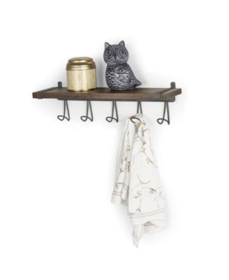 Vintage-like Living Wall Mount 5-Hook Wood Shelf