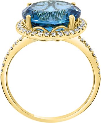 LALI Jewels - London Blue Topaz (6-3/4 ct. t.w.) & Diamond (1/3 ct. t.w.) Statement Ring in 14k Gold