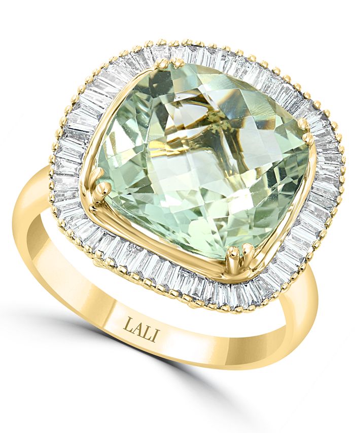 LALI Jewels - Green Amethyst (5-1/4 ct. t.w.) & Diamond (1/2 ct. t.w.) Statement Ring in 14k Gold